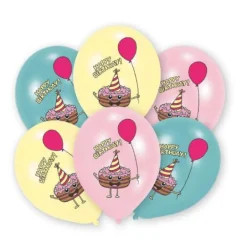 amscan® - 6 Latexballons Happy Birthday Kuchen vierfarbig bedruckt, 27,5 cm | Teddy Toys Kinderwelt