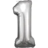 amscan® - Folienballon Große Zahl 1 Silber, 33 x 86 cm | Teddy Toys Kinderwelt