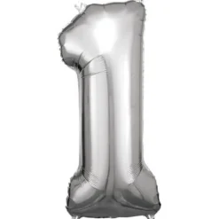 amscan® - Folienballon Große Zahl 1 Silber, 33 x 86 cm | Teddy Toys Kinderwelt