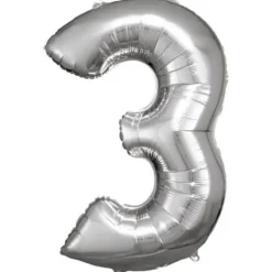 amscan® - Folienballon Große Zahl 3 Silber, 53 x 88 cm | Teddy Toys Kinderwelt