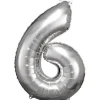 amscan® - Folienballon Große Zahl 6 Silber, 55 x 88 cm | Teddy Toys Kinderwelt