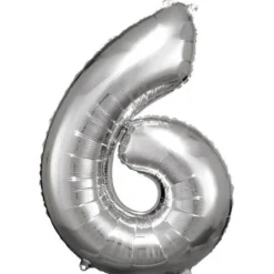 amscan® - Folienballon Große Zahl 6 Silber, 55 x 88 cm | Teddy Toys Kinderwelt