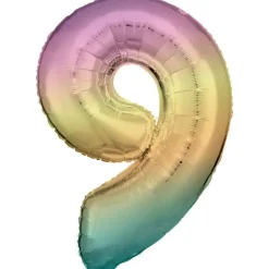 amscan® - Folienballon Große Zahl 9 Regenbogen Pastel, 86 cm | Teddy Toys Kinderwelt