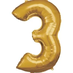 amscan® - Folienballon Große Zahl 3 Gold, 53 cm x 88 cm | Teddy Toys Kinderwelt