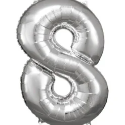 amscan® - Folienballon Große Zahl 8 Silber, 53 cm x 83 cm | Teddy Toys Kinderwelt