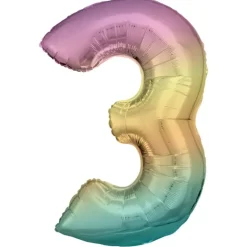 amscan® - Folienballon Große Zahl 3 Regenbogen Pastel, 86 cm | Teddy Toys Kinderwelt