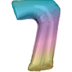 amscan® - Folienballon Große Zahl 7 Regenbogen Pastel, 86 cm | Teddy Toys Kinderwelt