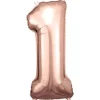 amscan® - Folienballon Große Zahl 1 Rosé Gold, 33 x 86 cm | Teddy Toys Kinderwelt