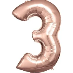 amscan® - Folienballon Große Zahl 3 Rosé Gold, 53 x 88 cm | Teddy Toys Kinderwelt