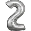 amscan® - Folienballon Grosse Zahl 2 Silber, 50 x 88 cm | Teddy Toys Kinderwelt
