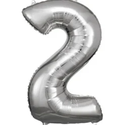 amscan® - Folienballon Grosse Zahl 2 Silber, 50 x 88 cm | Teddy Toys Kinderwelt