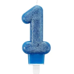 amscan® - Zahlenkerze 1 Glitzer Blau, 7,6 cm | Teddy Toys Kinderwelt
