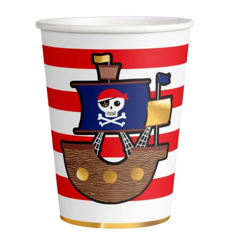 amscan® Piratenkarte - 8 Becher Papier, 250 ml | Teddy Toys Kinderwelt