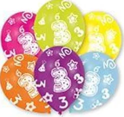 amscan® Zahl 3 Globaldruck - 6 Latexballons, Ø 27,5 cm | Teddy Toys Kinderwelt