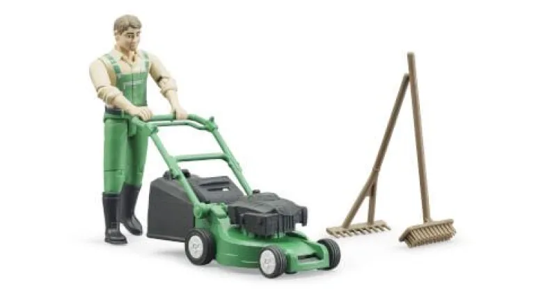 Bruder 62103 bworld Gärtner mit Rasenmäher und Gartengeräten | Teddy Toys Kinderwelt