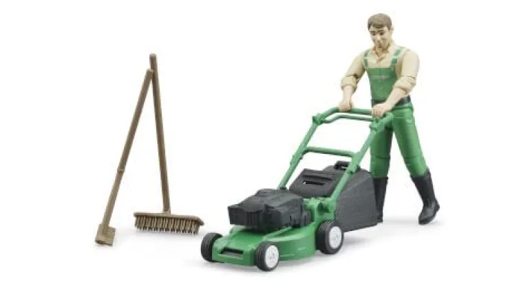 Bruder 62103 bworld Gärtner mit Rasenmäher und Gartengeräten | Teddy Toys Kinderwelt