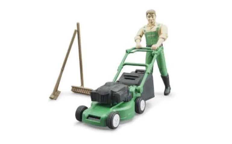 Bruder 62103 bworld Gärtner mit Rasenmäher und Gartengeräten | Teddy Toys Kinderwelt
