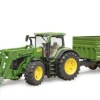 Bruder - John Deere 7R 350 mit Frontlader und Tandemachstransportanhänger | Teddy Toys Kinderwelt