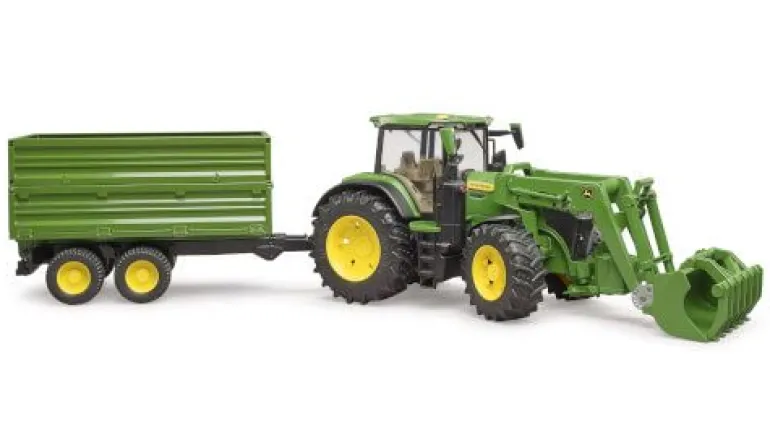 Bruder - John Deere 7R 350 mit Frontlader und Tandemachstransportanhänger | Teddy Toys Kinderwelt
