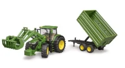 Bruder - John Deere 7R 350 mit Frontlader und Tandemachstransportanhänger | Teddy Toys Kinderwelt