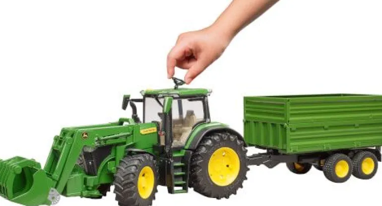 Bruder - John Deere 7R 350 mit Frontlader und Tandemachstransportanhänger | Teddy Toys Kinderwelt