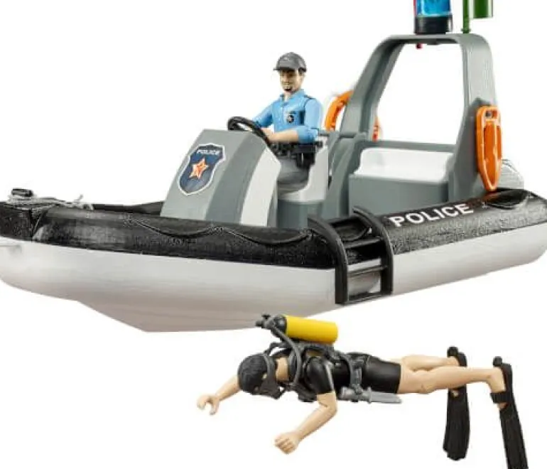 Bruder bworld - Polizei Schlauchboot, Rundumleuchte, 2 Figuren und Zubehör | Teddy Toys Kinderwelt