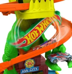 Hot Wheels City T-Rex-Feuerschlacht Spielset und Die-Cast-Spielze | Teddy Toys Kinderwelt
