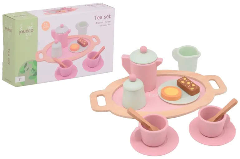 Jouéco® - Teeservice Holz 15 teilig, rosa | Teddy Toys Kinderwelt