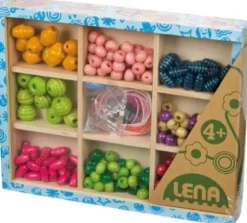 LENA Bastelset Holz-Fädelperlen inkl. Kassette, # ca. 2 cm, ab 3 | Teddy Toys Kinderwelt