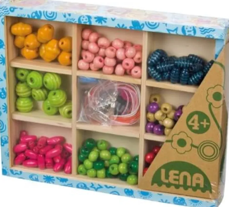 LENA Bastelset Holz-Fädelperlen inkl. Kassette, # ca. 2 cm, ab 3 | Teddy Toys Kinderwelt