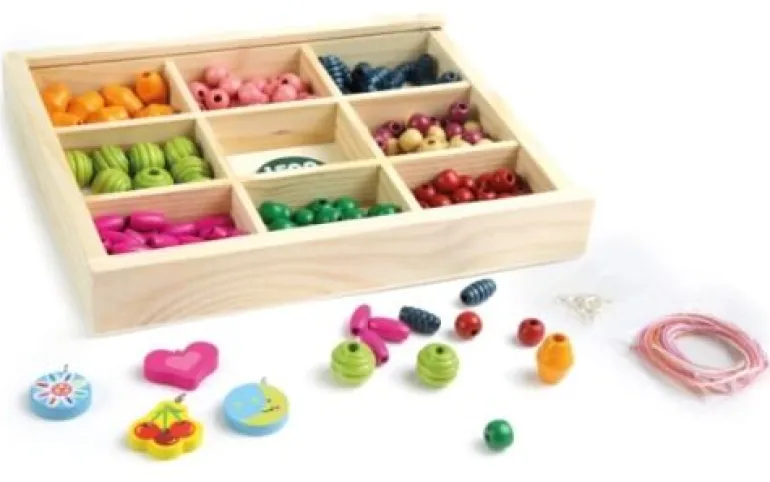 LENA Bastelset Holz-Fädelperlen inkl. Kassette, # ca. 2 cm, ab 3 | Teddy Toys Kinderwelt