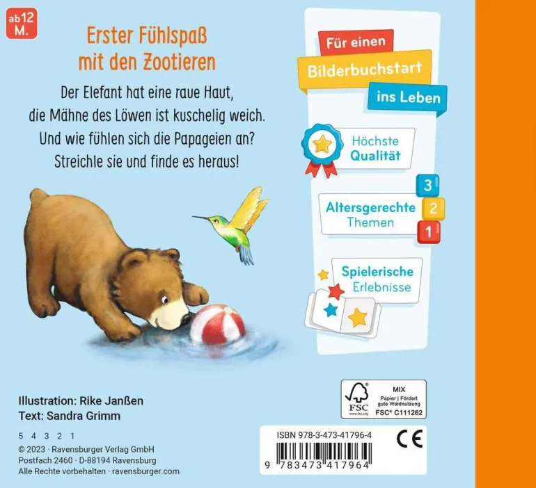 Mein erstes Fühlbuch: Meine Zootiere - 41796 | Teddy Toys Kinderwelt