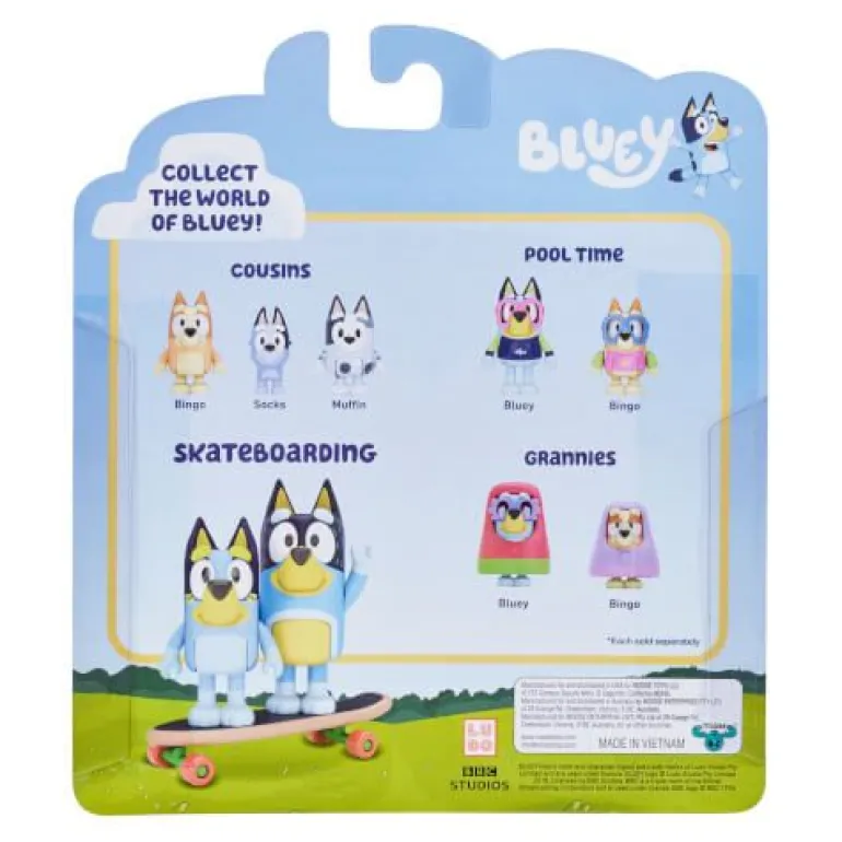 mooseToys BLUEY Figuren Doppelpack - SKATEBOARD (BLUEY & BANDIT) | Teddy Toys Kinderwelt