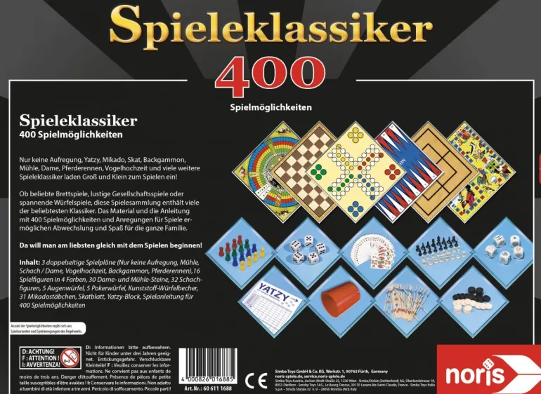 Noris Spiele - Spieleklassiker, 400 Spielmöglichkeiten | Teddy Toys Kinderwelt