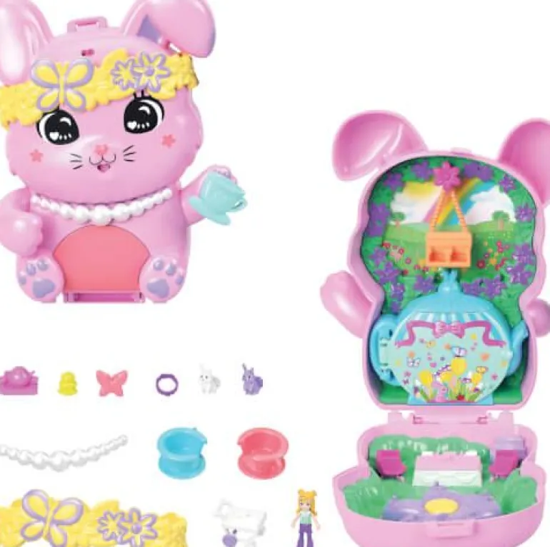 Polly Pocket Teeparty-Häschen-Schatulle, Spielset mit 1 kleinen P | Teddy Toys Kinderwelt