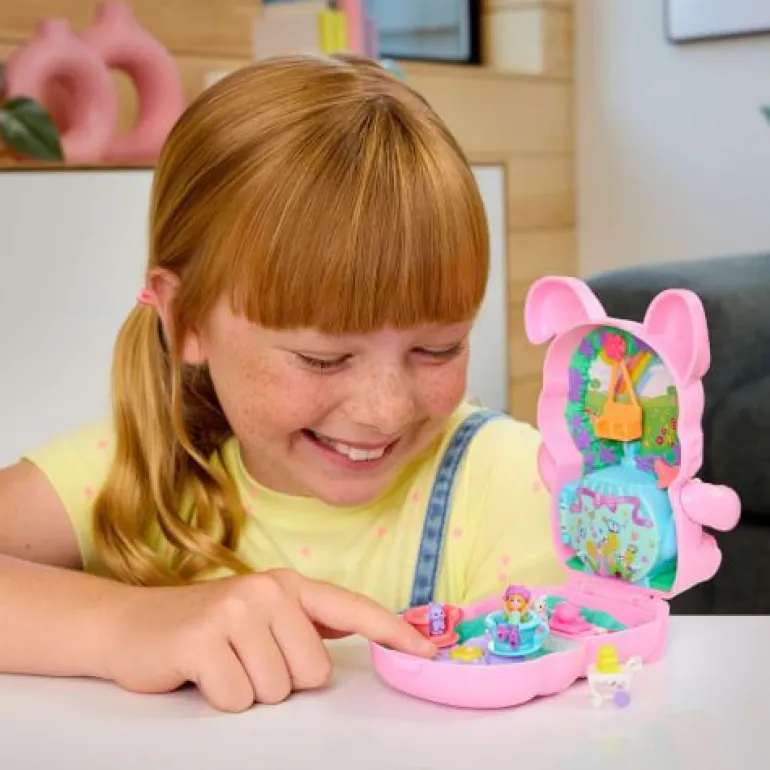 Polly Pocket Teeparty-Häschen-Schatulle, Spielset mit 1 kleinen P | Teddy Toys Kinderwelt