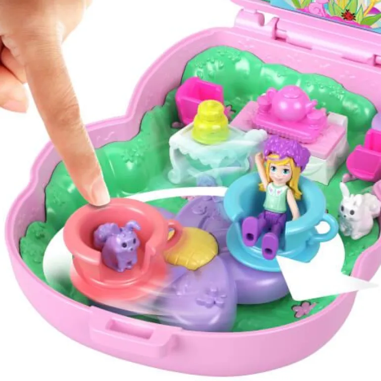 Polly Pocket Teeparty-Häschen-Schatulle, Spielset mit 1 kleinen P | Teddy Toys Kinderwelt