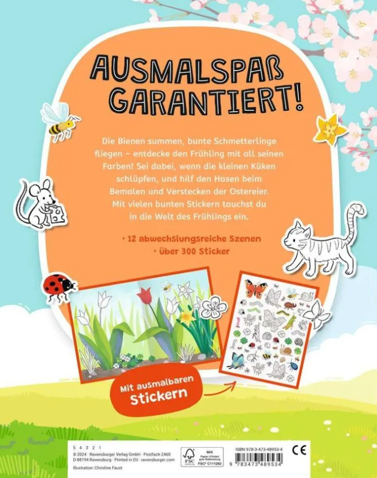 Ravensburger 48953 Mein Ausmalstickerbuch: Frühling Kreativität | Teddy Toys Kinderwelt