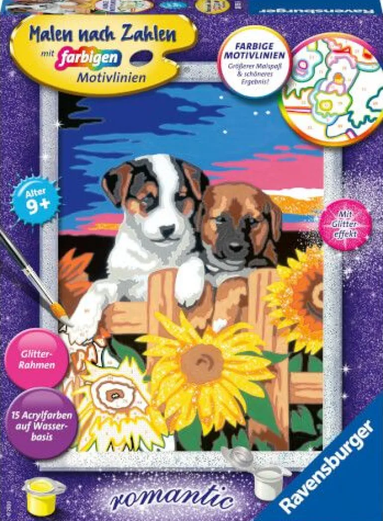 Ravensburger® Malen nach Zahlen - Welpen im Sonnenuntergang | Teddy Toys Kinderwelt