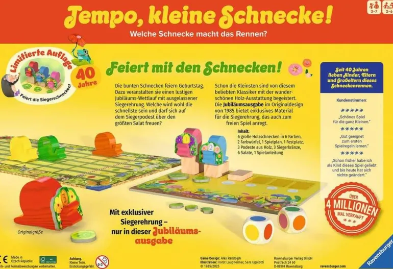 Ravensburger® Spiele - Tempo, Kleine Schnecke! 40 Jahre Jubiläum | Teddy Toys Kinderwelt