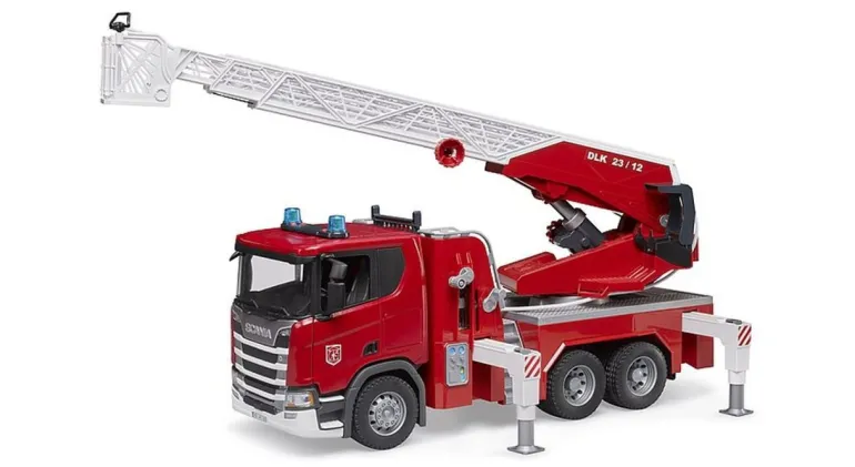 ScaniaSuper 560R Feuerwehr, Drehleiter, Wasserpumpe, L+S | Teddy Toys Kinderwelt