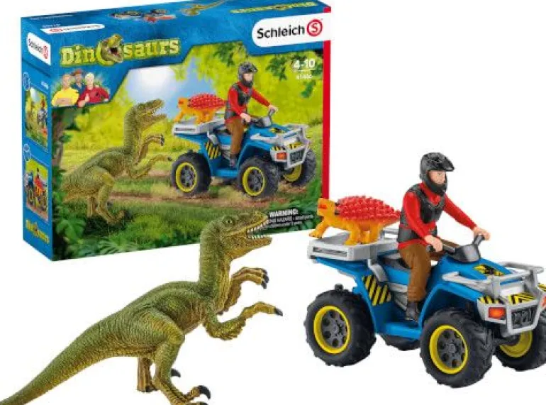 Schleich® Dinosaurs - Flucht auf Quad vor Velociraptor | Teddy Toys Kinderwelt