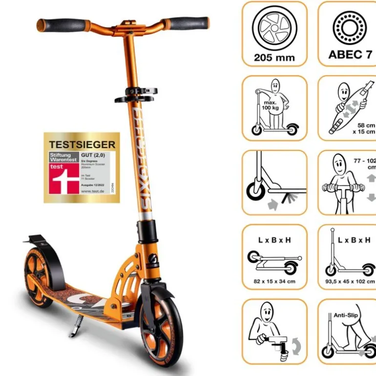 Six Degrees - Aluminium Scooter 205 mm, orange | Teddy Toys Kinderwelt